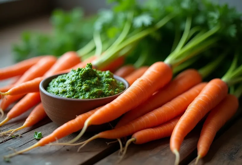 Illustration : Cuisine zéro déchet : pesto gourmand aux fanes de carottes