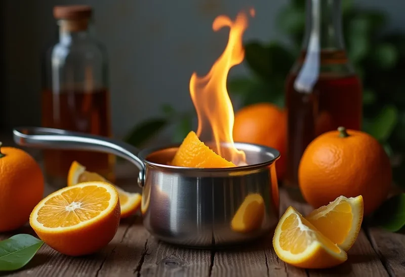 Illustration : Technique de flambage sécurisée pour desserts et viandes