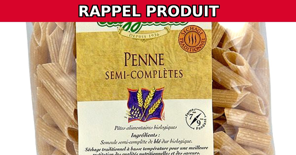 Rappel urgent : Penne Semi Complète Bio 500g de LAZZZARETTI