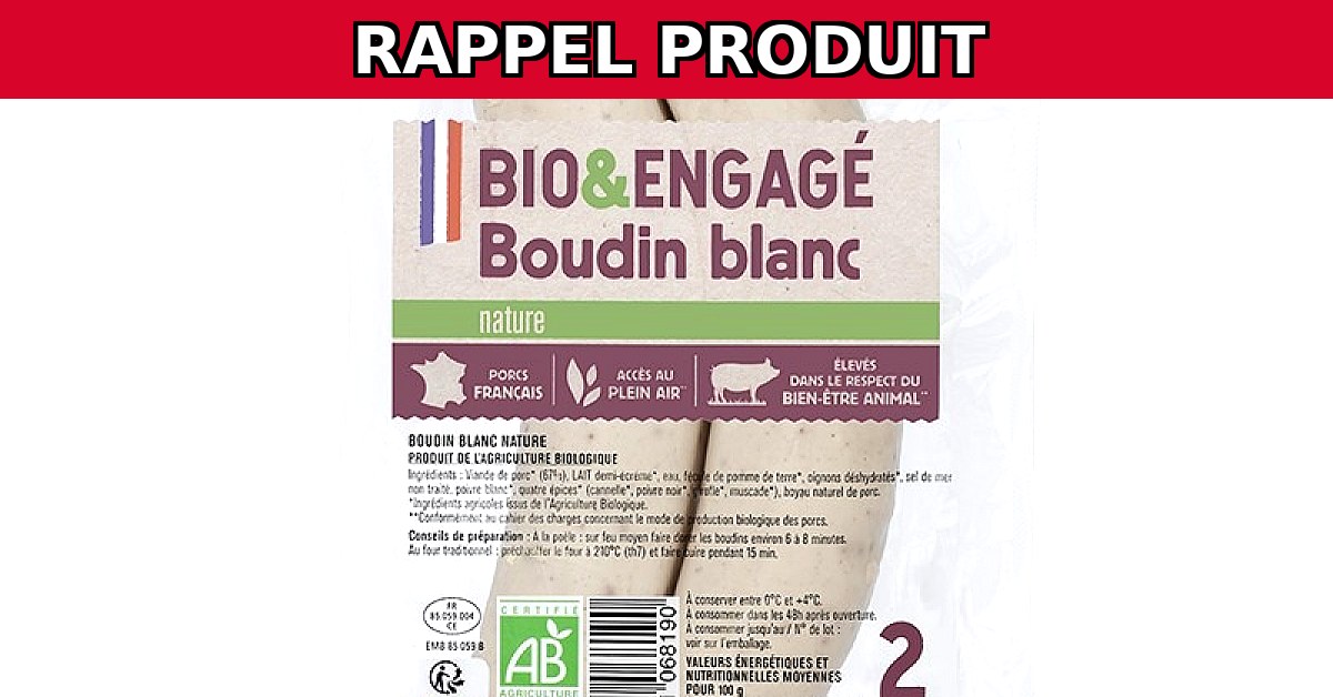 Rappel Urgent : Boudin Blanc x2 200G de La Vie Claire