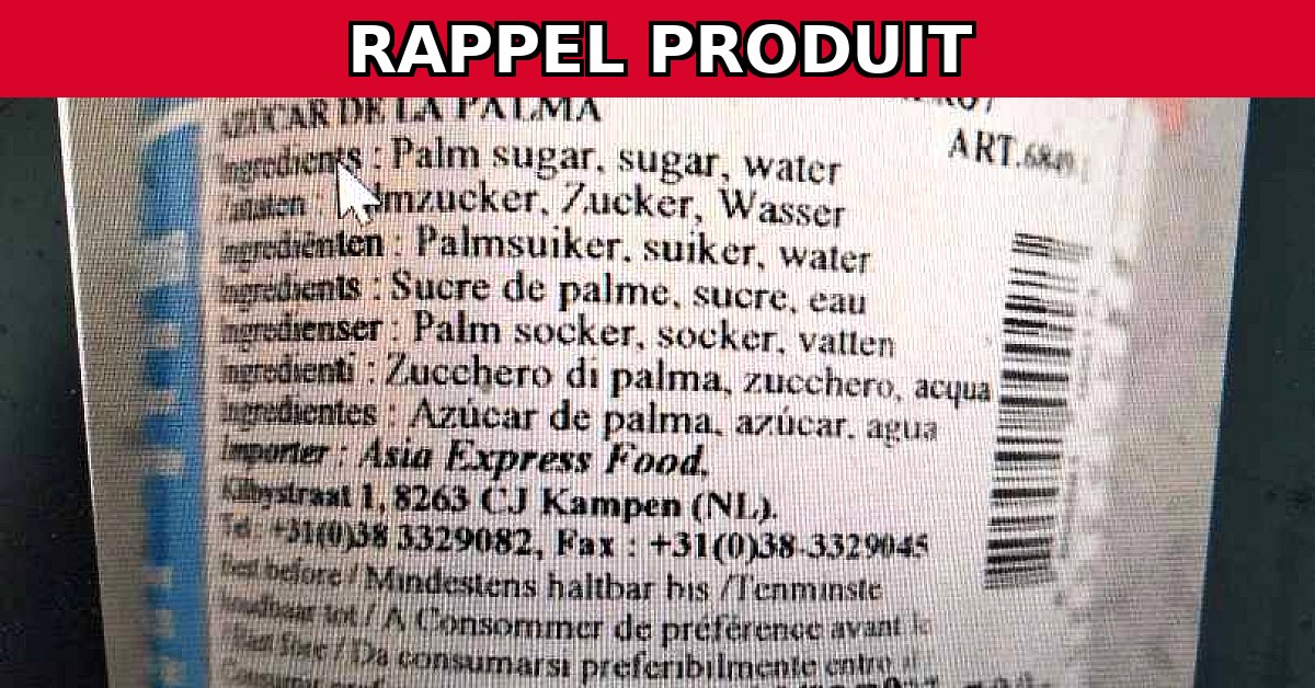 Rappel urgent : Pots de sucre de palme LOTUS en raison de sulfites non déclarés