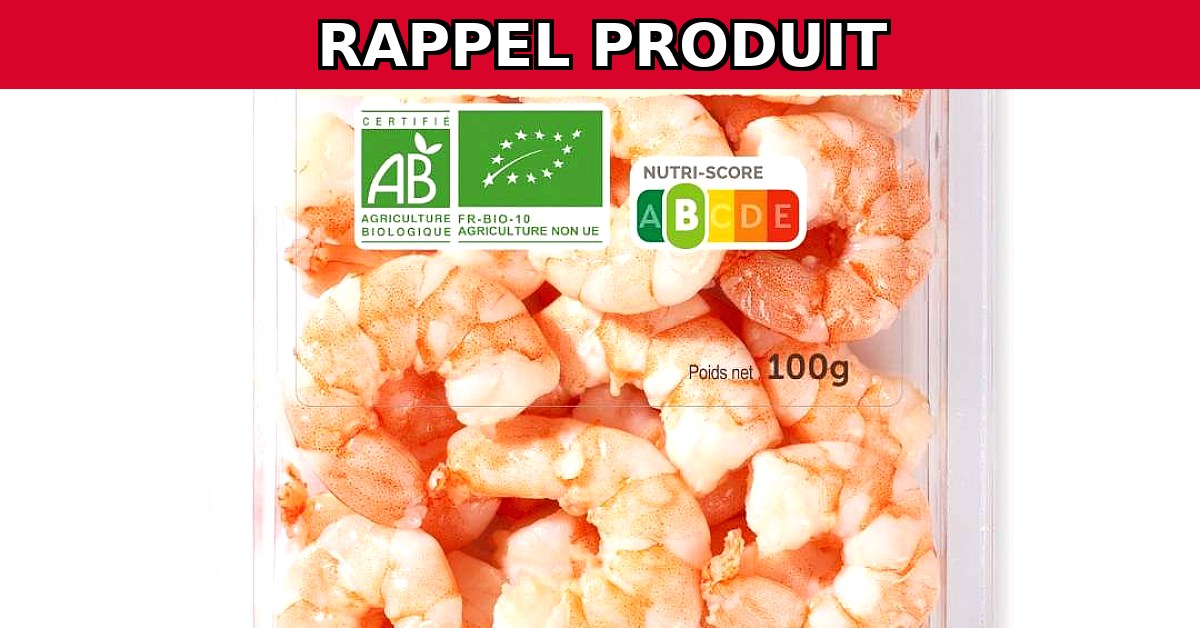 Image du rappel produit Alerte Rappel : Crevettes Décortiquées BIO Nature 100g de Carrefour