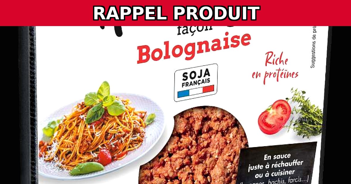 Rappel urgent : HACHE VÉGÉTAL FAÇON BOLOGNAISE 240G de Tossolia