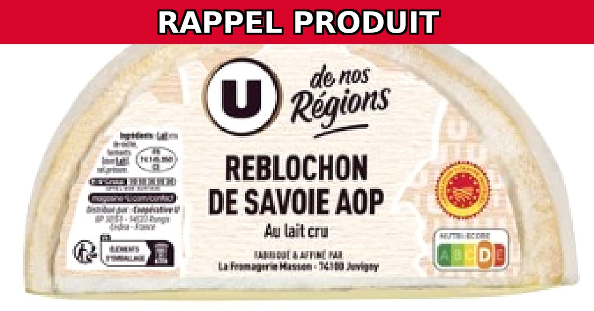 Image du rappel produit Rappel urgent : 1/2 Reblochon AOP 27% MG U de nos Régions