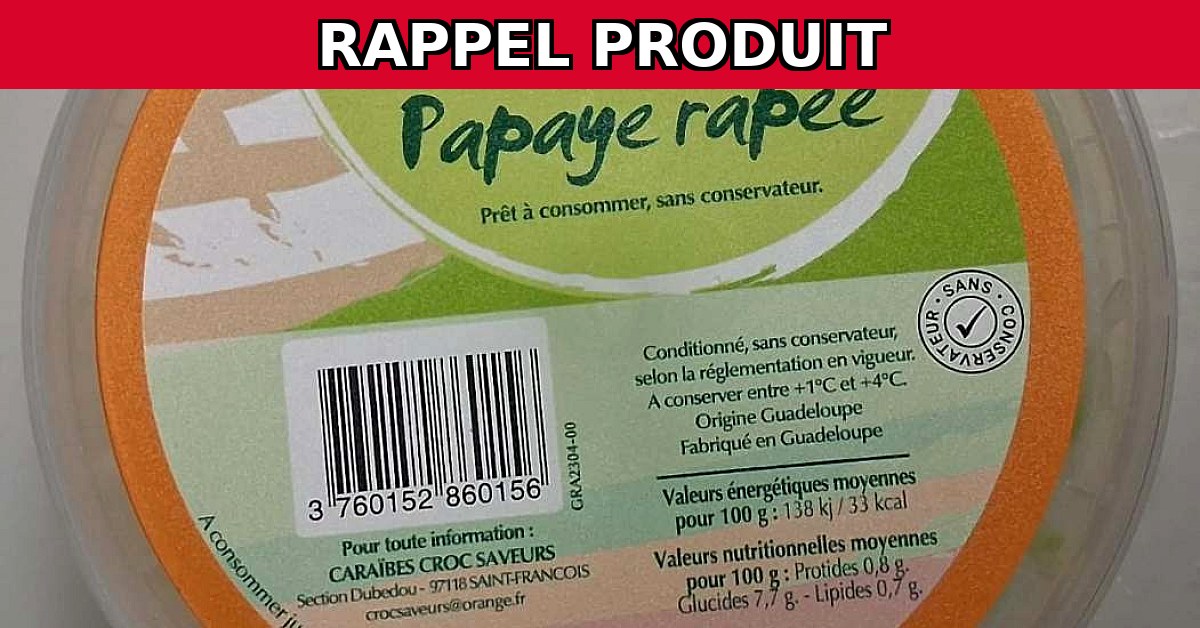 Rappel urgent : Papaye Rapée 400g contaminée par la listéria