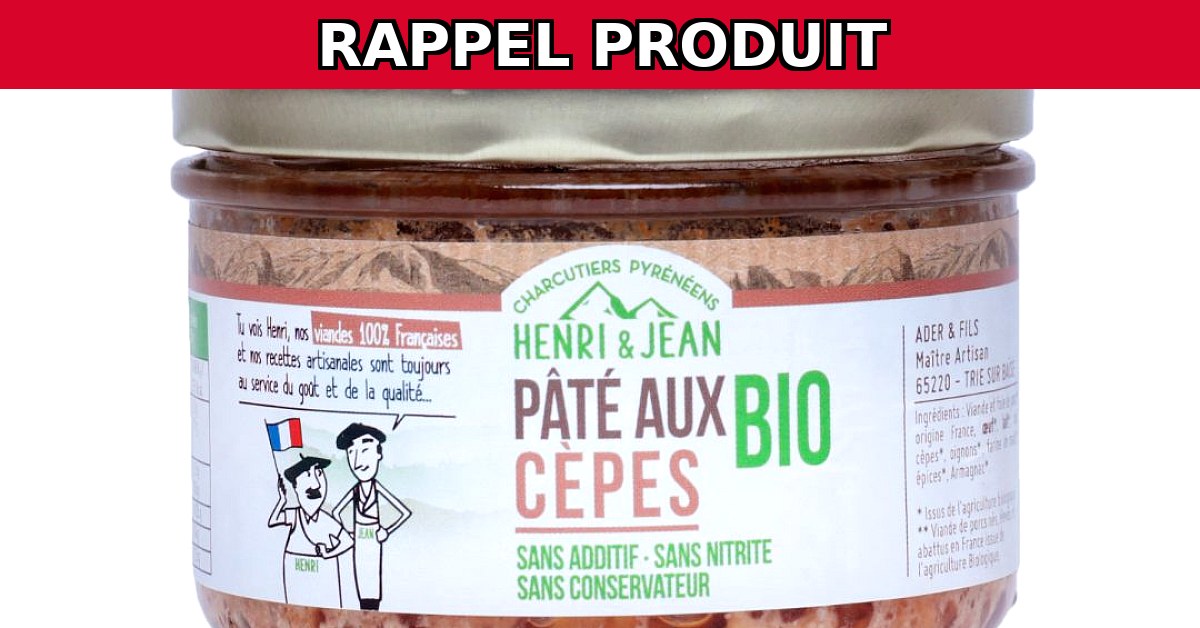 Rappel urgent : Pâté de porc aux cèpes BIO contaminé
