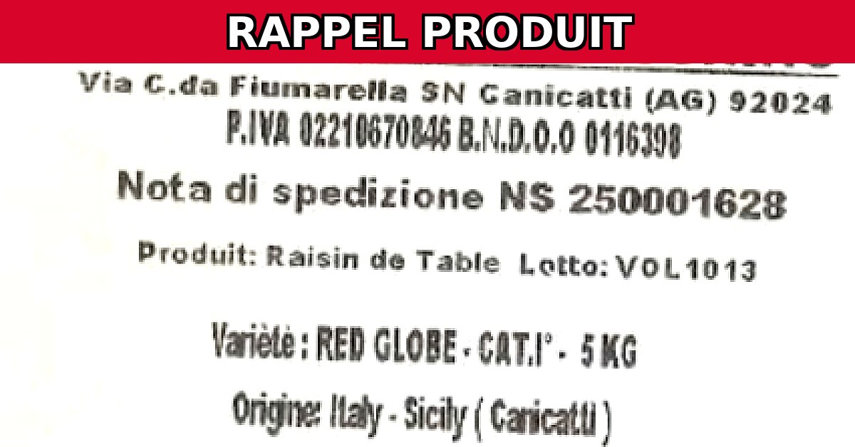 Rappel urgent : Raisins Red Globe contaminés par des produits chimiques