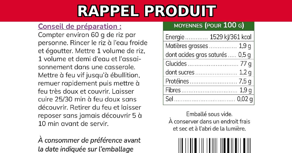 Alerte Rappel : Riz Basmati Complet Relais Vert Contaminé