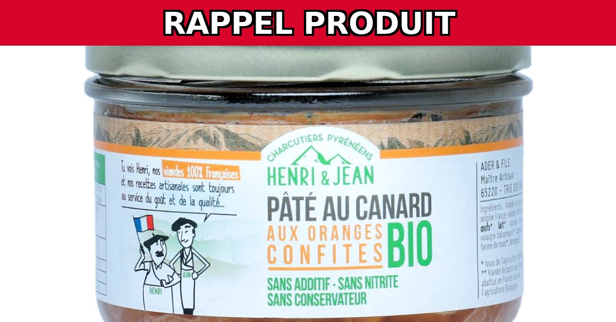 Rappel urgent : Pâté canard à l'orange BIO contaminé