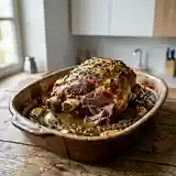 Agneau confit à la moutarde et aromates
