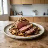 Agneau fondant aux échalotes caramélisées et champignons sautés