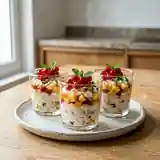 Amuse-gueule frais aux pêches et groseilles rouges
