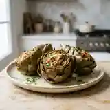 Artichauts poivradés farcis, cœur doré