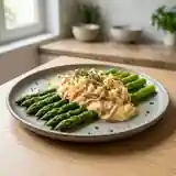 Asperges Vertes à la Brouillade d'Œufs au Jambon de Parme
