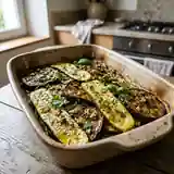 Aubergines et courgettes fondantes rôties au four, parfumées aux herbes