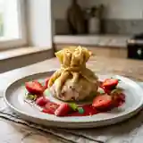 Aumônière fondante aux fraises et coulis frais