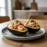 Avocat farci aux crevettes fraîches et salade croquante
