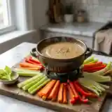 Bagna Cauda traditionnelle piémontaise : sauce chaude aux anchois et légumes frais