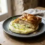 Bar en croûte croustillante au roquefort et purée onctueuse de pommes de terre