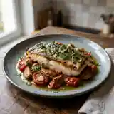 Bar rôti à la tomate et herbes fraîches