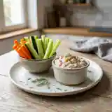 Bâtonnets de légumes croquants accompagnés d'une crème onctueuse au saumon fumé