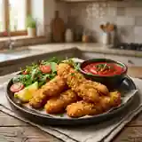 Bâtonnets de poulet croustillants avec sauce tomate épicée maison