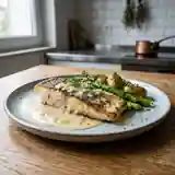Brochet entier poêlé à la sauce au beurre blanc onctueuse