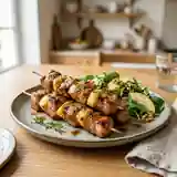 Brochettes de porc marinées aux pommes fondantes