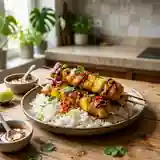 Brochettes de poulet grillées à la sauce pimentée aux fruits