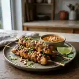 Brochettes de poulet grillées aux cacahuètes croustillantes