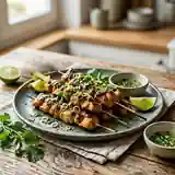 Brochettes de poulet marinées au gingembre, coriandre fraîche et citronnelle
