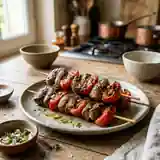 Brochettes de rognons de veau et tomates grillées à la provençale