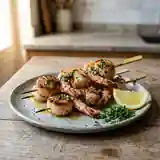 Brochettes gourmandes de Saint-Jacques et gambas grillées