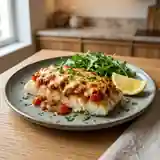 Cabillaud fondant aux tomates fraîches et fromage gratiné