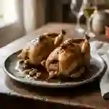 Cailles rôties au foie gras et raisins
