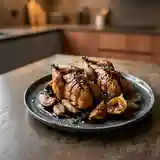 Cailles rôties aux figues et sauce cacao