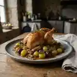 Cailles rôties aux raisins frais et au vin blanc