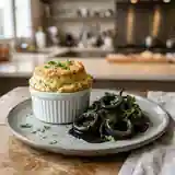 Calamars à l'encre noire accompagnés d'un soufflé léger au persil