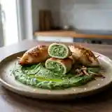 Calamars farcis à la purée d'épinards onctueuse