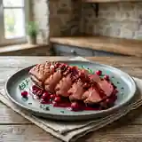 Canard rôti aux airelles et sauce aux fruits rouges