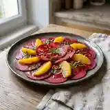 Carpaccio de betteraves à l'orange, fraîcheur et douceur en entrée