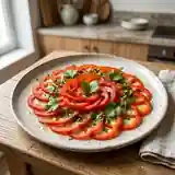 Carpaccio de poivrons rouges à la coriandre fraîche