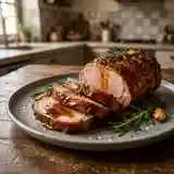 Carré de porc rôti au miel et aux épices, sauce caramélisée