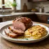 Carré de porc rôti et gratin de pommes de terre crémeux