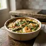 Cassolette de scampis crémeuse aux asperges