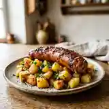 Cervelas Obernois grillé à la moutarde et pommes de terre sautées