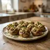 Champignons rôtis, farce ailée et persillée