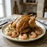 Chapon rôti aux gambas : recette festive et gourmande