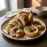 Chapon truffé et tartelettes crémeuses aux morilles
