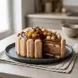 Charlotte au chocolat fondante et poires caramélisées au miel